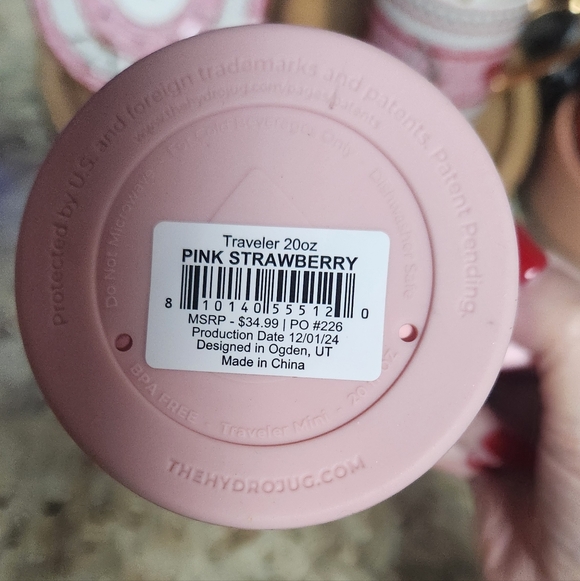NWT Limited Edition HydroJug “Pink Strawberry" 20 oz Traveler - Picture 5 of 6